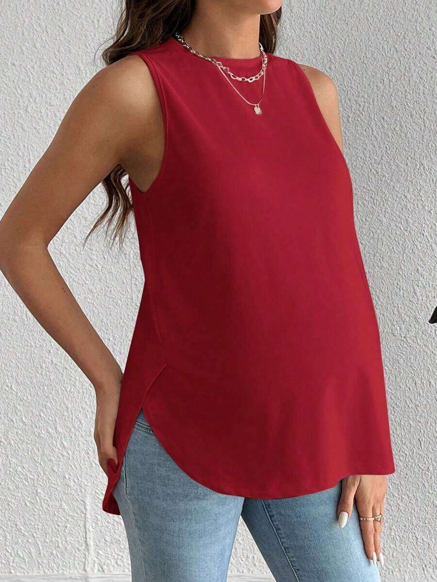 Camiseta sin mangas de maternidad, de unicolor, casual y versátil, para uso diario - Burdeos - Ver 1