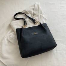 2026 New Large Capacity Tote Bag For Women, Casual Versatile Handbag, Korean Fashion Plaid Shoulder Commuter Bag - Black - View 8
