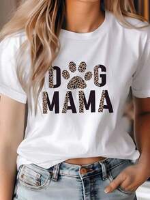 Camiseta Casual de Manga Corta y Cuello Redondo para Mujer |   Estampado de leopardo, lavable, tela suave y transpirable, comodidad para todas las estaciones, material no transparente. |   Moda con temática del Día de la Madre - Blanco - Ver 1