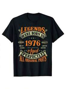 Camiseta de Verano para Hombre, Estilo Nuevo, 48º Cumpleaños (Nacido en 1976) - 100% Algodón, Corte Holgado, Cuello Redondo, Manga Corta, Estampado Elegante, Top Casual Versátil - Negro - Ver 2