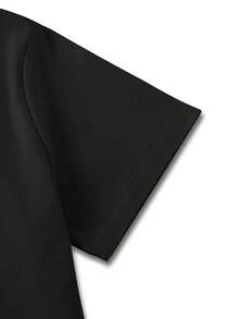 Camiseta de mujer, camiseta de verano con estampado floral, ajustada, de cuello redondo, a la moda, de manga corta. - Negro - Ver 5