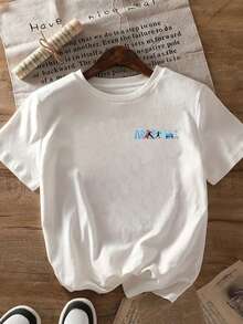 Camiseta de manga corta con estampado frontal y trasero, Argentina, top casual de moda para mujer, camiseta casual de manga corta con cuello redondo, para verano y primavera, ropa de mujer 100% algodón. - Blanco - Ver 2