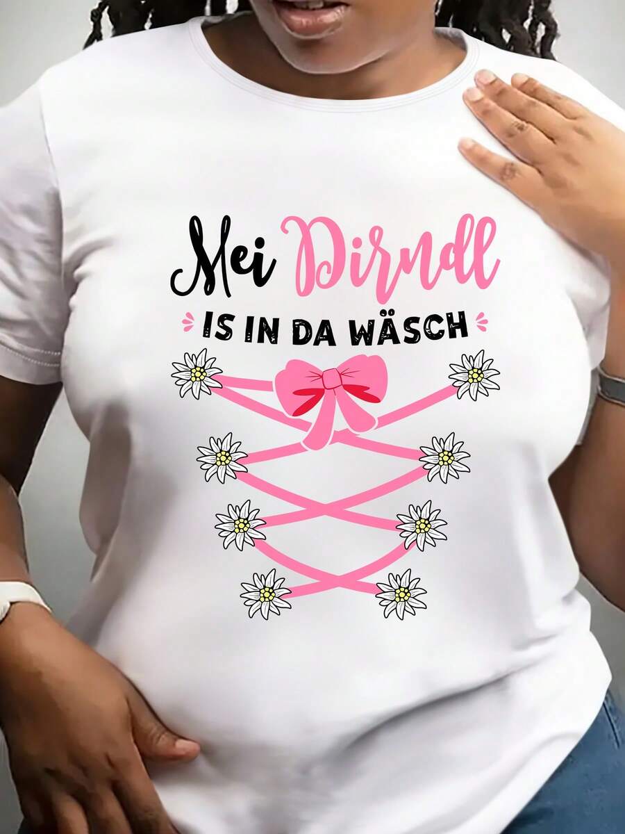 Medirld IS IN DA W?SCH Blusa de manga corta con cuello redondo, elástica, de corte holgado y ajustado, con lazo rosa y flor blanca, elegante y a la moda para fiestas, para mujer. - Blanco - Ver 1