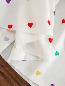 Girls' Pure White Sleeveless Dress With A Peter Pan Collar, Vertical Ruffles, And A Loose A-Line Skirt With Colorful Heart Prints All Over - White - View 10