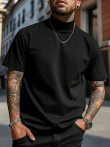 Men's Solid Color Short Sleeve T-Shirt, Comfortable, Breathable, For Summer. - BLACK AND RED - View 2