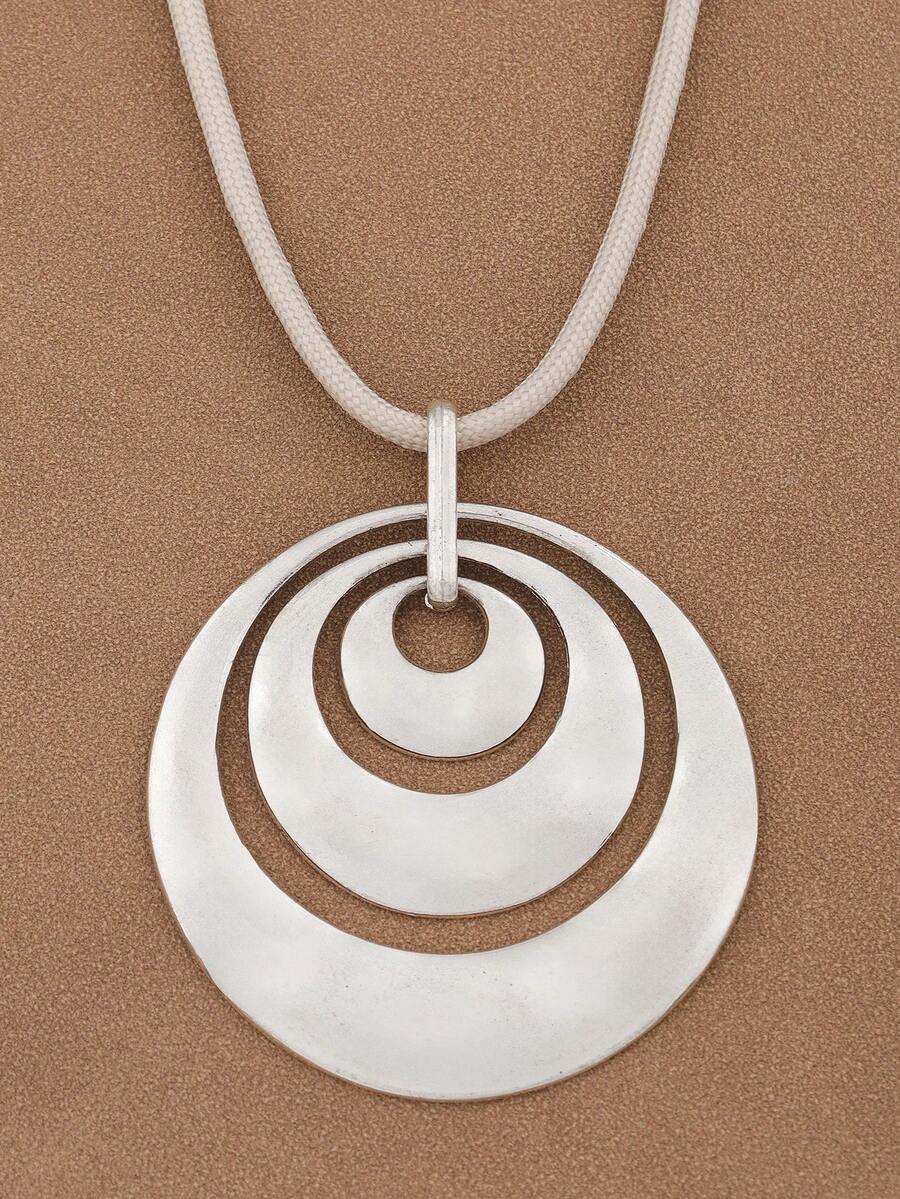 1pc Fashionable Silver & Gold Tone Asymmetric Hollow Square Pendant Necklace, Suitable For Women's Daily Wear, 18 Inches + 2 Inches Extension Chain - Silver Hollow Round Circles - View 1