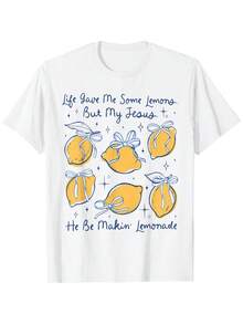 Camiseta de Lemonade Stand - La vida me dio limones, pero mi Jesús está haciendo limonada y camiseta con diseño de limón y verso, ropa casual transpirable de cuello redondo para la iglesia, regalo con estampado de limones. - Blanco - Ver 8