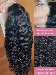 Uveous 42inch 250% Density 13x6 Deep Wave Lace Front Wigs Human Hair HD Full Lace Frontal Wigs Pre Plucked Bleached Knots Deep Curly Human Hair Wig Natural Color Wear And Go Glueless Lace Frontal Wigs With Baby Hair Pre Plucked Hairline Natural Color - Natural Black - 查看 7