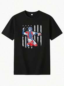 Camiseta para niño con un estampado creativo y divertido de dibujos animados de "bandera nacional estilo béisbol", de manga corta, adecuada para juegos casuales y deportes tanto en interiores como en exteriores. Un top de verano para fiestas, vacaciones y otras ocasiones diversas. Available In Multiple playeras de mujer - Negro - Ver 7