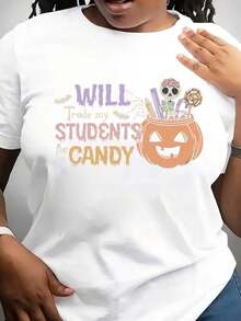 Camiseta de Halloween para Maestro Minimalista Moderno, Maestro de Halloween,  Más Libros, Camiseta de Maestro Fantasma Espeluznante, Camiseta para Equipos de Maestros, Fiesta de Halloween, Estilo Vintage Casual para el Día a Día - Blanco - Ver 1