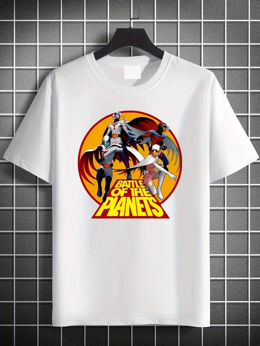 Camiseta Vintage para Hombre con Estampado de< de las Galaxias> - Corte Holgado, Transpirable, Manga Corta, Cuello Redondo, con Patrón Clásico de Anime, Camiseta Casual de Verano, Ropa Lavable a Máquina de Estilo Vintage, camisetas para mujer, blusas elegantes dama - Blanco - Ver 1