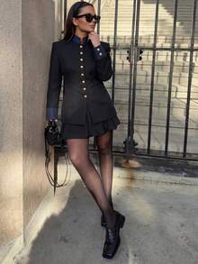 Women's Button Collar Long Sleeve Fitted Sports Jacket - Royal Blue - View 7