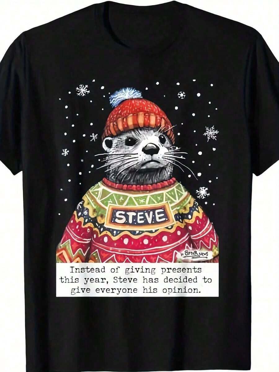 Camiseta Gráfica Divertida para Hombre - Camiseta de Punto Ligera y Transpirable con Diseño de Steve Holiday playeras de mujer - Negro - Ver 1