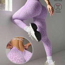 MewMuse. Dewbera 1 pieza Mallas con estampado de tulipanes y patrón de leopardo en la espalda en V para correr, deportes, yoga y fitness - Café integral - Ver 2