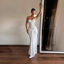 European And American Women's Fashion 2026 Autumn New Sexy Hot Girl Strapless Dress With Sparkling Diamonds, High Waist, Slim Fit, Solid Color Dress For Women - 白色 - 查看 1