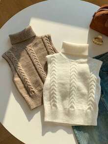 Conjunto de 2 piezas de top de punto sin mangas de cuello alto informal - Multicolor - Ver 7