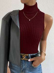 Top de cuello tortuga tejido de canalé - Burdeos - Ver 3