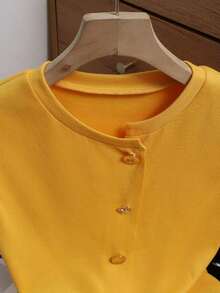 miseta de tirantes casual con cuello redondo y botones delanteros para mujer, de verano - amarillo ganso - Ver 6