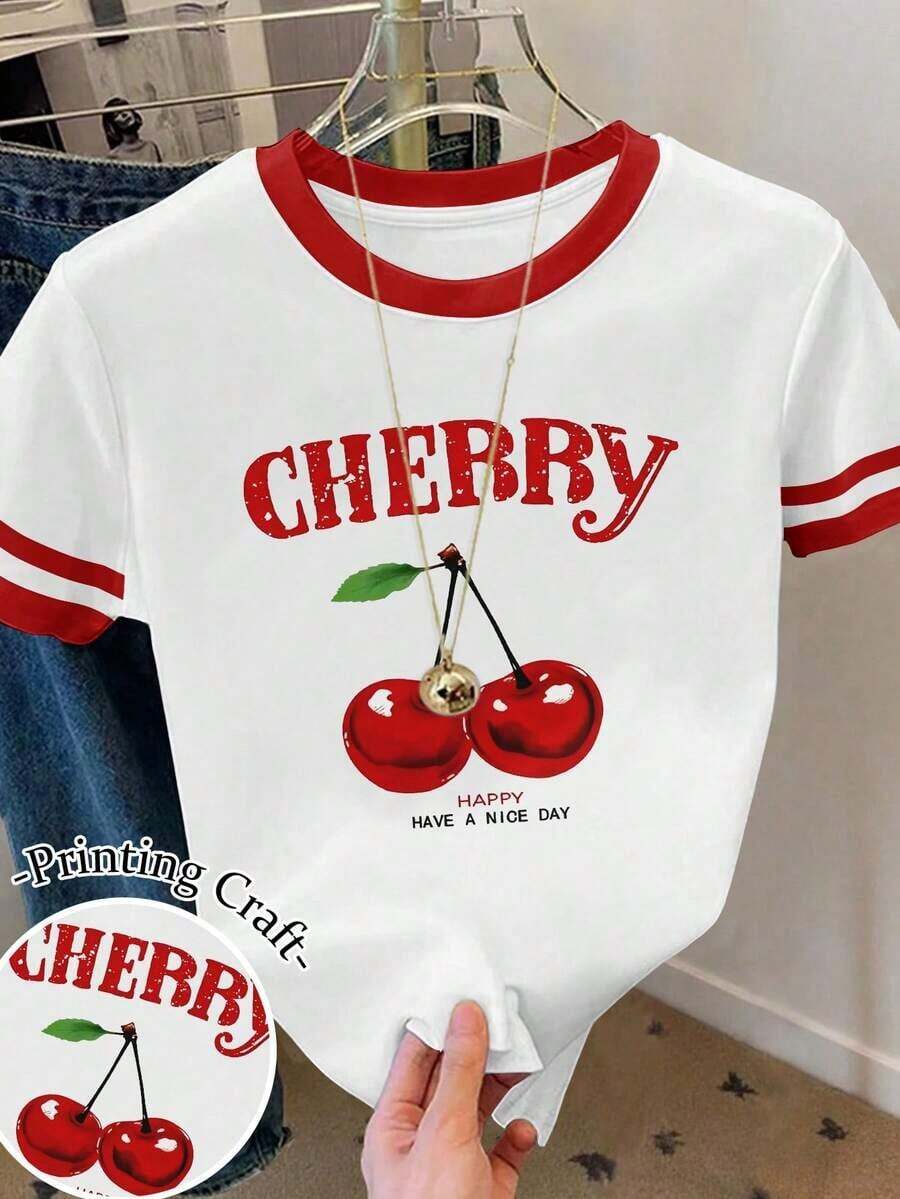 Camiseta de mujer 100% algodón con estampado gráfico de corazón y amor, cuello redondo, contraste de color blanco y negro, bloques de color y rayas - Multicolor 10 - Ver 1