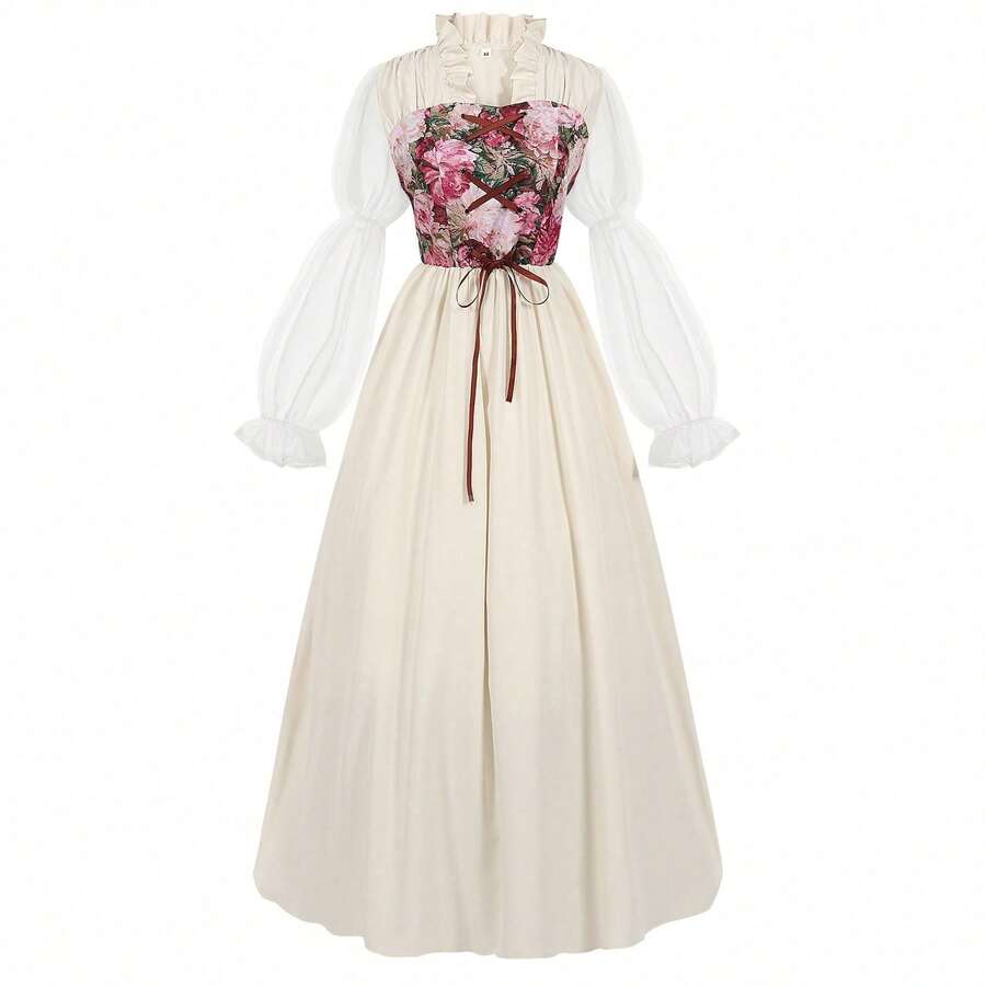 Cosplay Clothing - Apricot-colored Court-style Belted Skirt - View 1