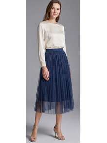 Shiny Tulle Skirt - Navy Blue - View 2