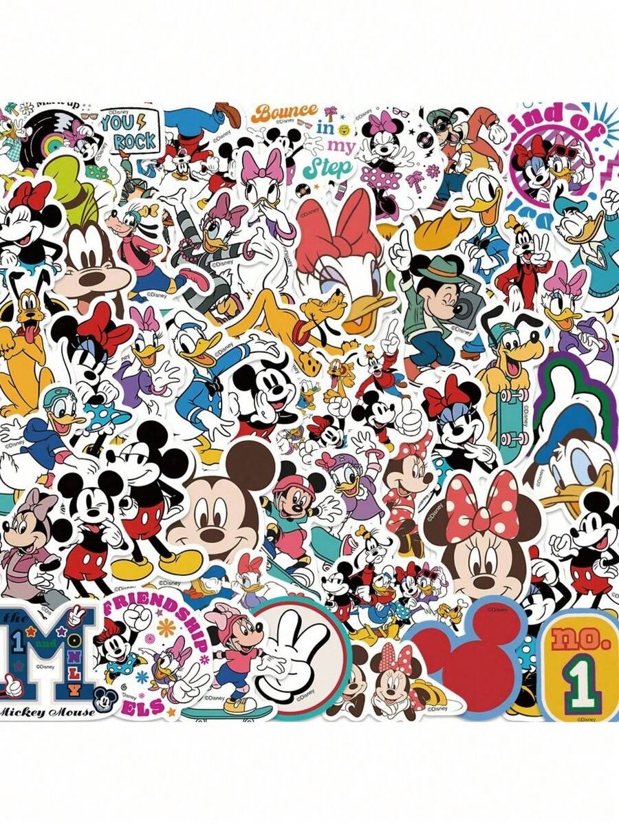 Disney 50张官方授权卡通贴纸套装，适合圣诞节、生日等场合，防水材质，可用于笔记本电脑、滑板、行李箱等，图案包括史迪奇、米奇、米妮、小熊维尼等。 - disney - 查看 1