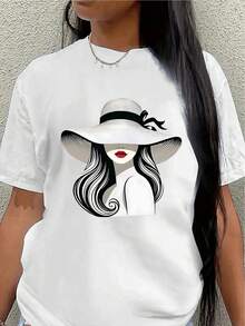 Camiseta de manga corta, ligera y duradera, con un diseño estampado, es perfecta para salidas informales en casa o en restaurantes, ofreciendo una experiencia de uso diario cómoda. - Blanco - Ver 1