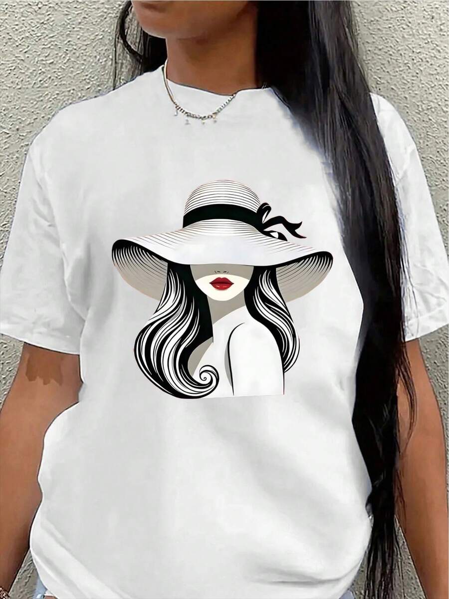 Camiseta de manga corta, ligera y duradera, con un diseño estampado, es perfecta para salidas informales en casa o en restaurantes, ofreciendo una experiencia de uso diario cómoda. - Blanco - Ver 1