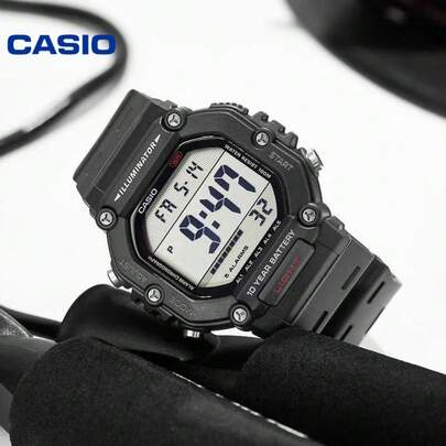 Casio 卡西欧 AE-1600H-1AVPF 数字手表，10 年电池寿命，100 米防水，LED 背光运动腕表