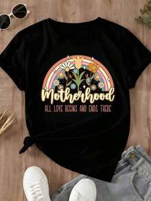 Camiseta de Mujer con Diseño Floral Arcoíris de Maternidad, Todo el Amor Comienza y Termina Ahí, Ropa Casual de Verano para Mujer - Negro - Ver 2