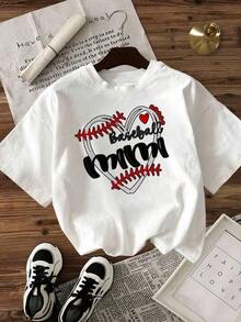 Camiseta de mujer casual de cuello redondo y manga corta, opciones en blanco, con estampado gráfico de corazón "Baseball Mom", camisetas gráficas de verano para mujer, camisetas lindas para atuendos diarios, camisetas gráficas de verano, atuendos de verano para mujer, camisetas gráficas, tops cortos para mujer, tops para mujer, ropa vintage de algodón, ropa linda para mujer, camiseta de cuello redondo para mujer, playeras de mujer. - Blanco - Ver 2