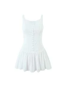 Sleeveless Strapless Dress, New Summer 2026 Collection, Square Neckline Reveals Collarbones, Fitted Design With Jacquard Texture, Delicate Sensual Style With Front Buttons - 白色 - 查看 3