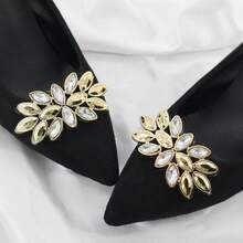 1pair 8cm Flower Shoe Clips For Sandals - Gold Marquise Crystal Rhinestone Charm, ABS Bling Floral Shoe Decoration For Summer Wedding Bridal Party Heels - Gold - View 5