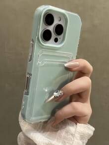 Funda de teléfono de color caramelo con ranura para tarjeta 2 en 1, compatible con iPhone 17 Pro Max, 16 Pro Max, 15 Pro Max, 17 Pro, 16, 15, 14, 13, 12, 11 Pro Max, 16 Plus, 17, 17 Pro Max, minimalista a prueba de caídas, carcasa transparente y suave - Celeste - Ver 3