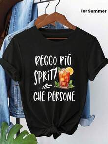 Camisetas de moda nuevasWomen's Reggio Piu Spritz Themed Graphic Print Short Sleeve Crew Neck T‑Shirt, Casual Spring & Summer Top,Camisas para mujer, la opción perfecta para los atuendos del Día de San Valentín,camisetas gráficas divertidas para hombre, camisetas gráficas de estilo coreano,camisas para niñas, camisetas para niños. - Negro - Ver 6