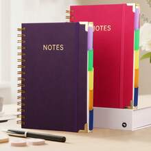 A5 Spiral Notebook - 300 Pages Hard Cover PU Notebook, 100GSM Thick Paper, Retro Style, Horizontal Lines, Pink Faux Leather Cover, Suitable For Work, School And College Planning, Notebook And Journal With Removable Divider Pages And Tabs, 5 Subject College Ruled Notebook For Students, High Quality Paper Material Plain Cover Sketchbook, Sketch Pad, Professional Notebook, Study Notes, Minimalist Design, Smooth Writing Surface - A5 - View 2