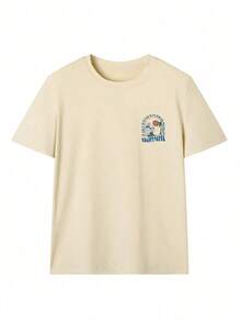 Camiseta de mujer de manga corta, suelta y casual, con estampado de palmeras y eslogan de verano, en colores blanco, negro y rosa. Conjunto de atuendos de vacaciones para mujeres - Albaricoque - Ver 3