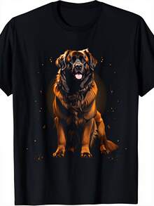 Leonberger Dog Portrait T-Shirt For Leonberger Owners, Dog Lover T-Shirt, Men's T-Shirt In Black, Soft, Perfect For Home |   Outdoors |   Gifts |   Work (Birthdays) |   Valentine's Day |   Mother's Day) Small-3XL Unisex - 黑色 - 查看 2