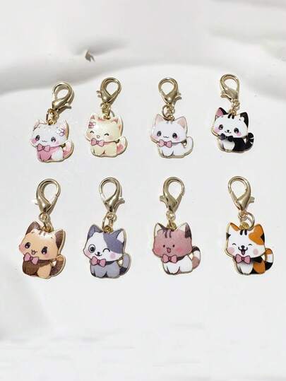 A Set Of 8 Cute Cartoon Cat Keychains With Durable Zinc Alloy, Perfect For Pet Additions, Clothing And Backpack Decorations, Car Keychains, Phone Charms, And As Healing Gifts For Various Holidays Like Easterrthday Gifts