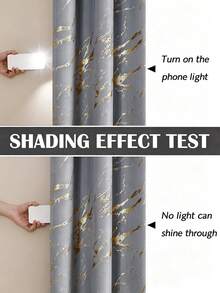 1pc/2pcs Gold Foil Blackout Curtains, Marble Gold Foil Technique, Top Grommet Design, Fully Blackout Lining, Lightweight Curtains, Block Sunlight Room Darkening Privacy Curtains For Living Room, Bedroom, Study, Home Decor, Holiday, Grey - Dark Grey - View 6