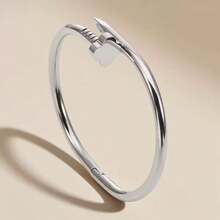 Heart & Four-Leaf Clover Studded Titanium Steel Bracelet, Premium Non-Fading Stainless Steel Hand Jewelry - Four-leaf Clover Nail - View 5