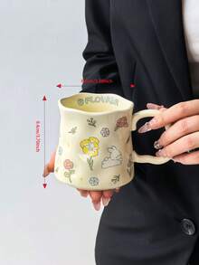 1个可爱花园兔子陶瓷马克杯，不对称手工大容量陶瓷杯，简约个性化设计，男女通用，可作水杯、牛奶杯、咖啡杯，理想礼物 - 彩色 - 查看 12