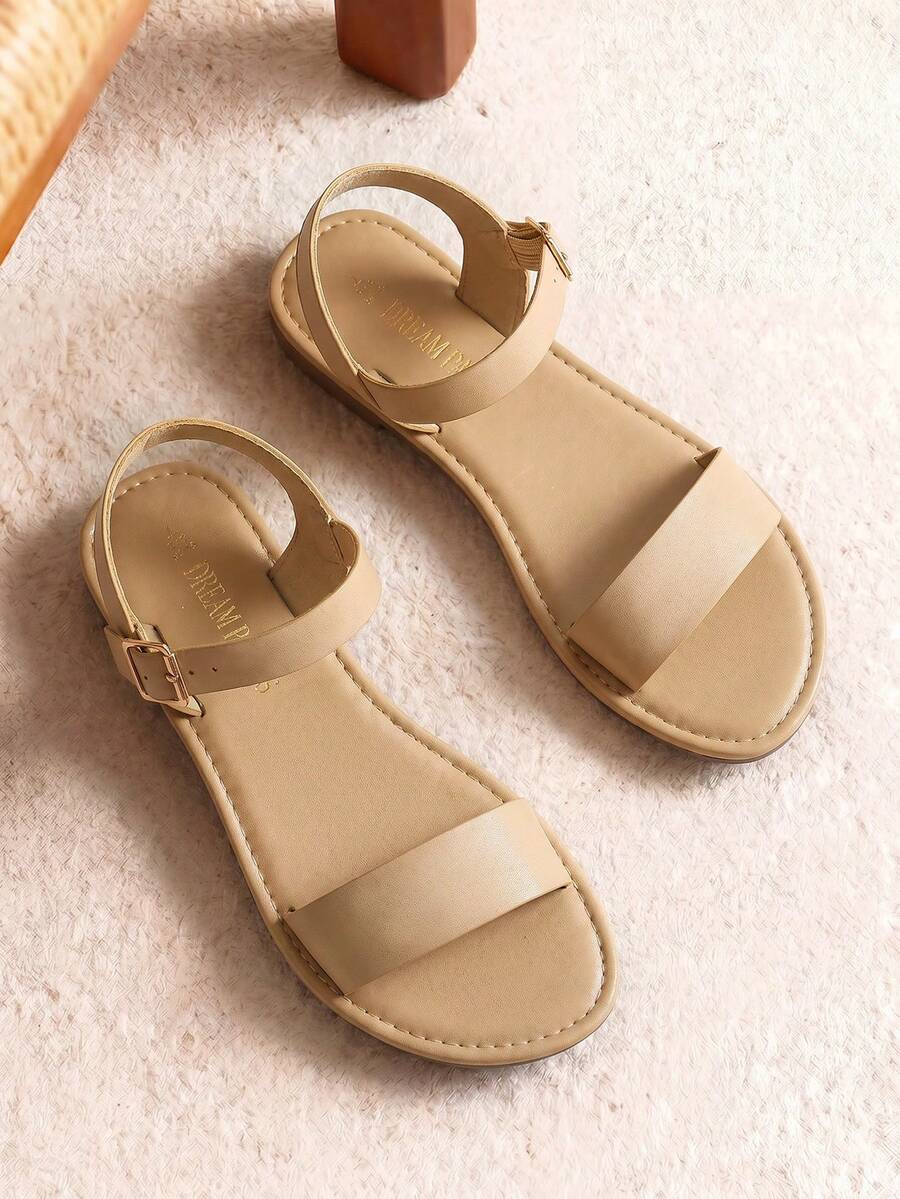 Women's Cute Open Toes One Band Ankle Strap Flexible Summer Flat Sandals - Màu be - Xem 1