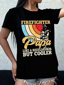 Camiseta de manga corta genial para papás bomberos, camiseta de mujer, estilo elegante negro, ropa de primavera y verano, adecuada para uso diario y de fin de semana, estilo-hop urbano, ropa - Negro - Ver 1