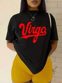 100% algodón, Camiseta de mujer, Camiseta gráfica de mujer con logotipo Virgo en rojo intenso, Camiseta casual de cuello redondo, Ideal para fiestas y regalos, Adecuada para todas las estaciones, Tops de mujer - Negro - Ver 6