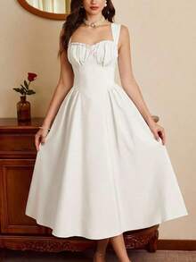 xheVintamour Vestido elegante vintage de mujer con bolsillos, vestido con corpiño, dobladillo con volantes florales, vestido casual de vacaciones y fiestas, vestido de invierno, ropa de invierno para mujer, vestido de invierno para mujer, conjunto de verano para mujer, conjunto de Navidad para mujer, vestido de Navidad, vestido de fiesta de Navidad, vestido de Año Nuevo, vestidos de Año Nuevo para mujer, conjunto de Año Nuevo para mujer, ropa de Año Nuevo, vestidos elegantes para fiestas, vestidos elegantes de fiesta, vestidos elegantes para mujerxhe - Blanco - Ver 1