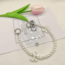 Nuevo accesorio de moda hecho a mano con cuentas, cristales de oro y perlas para teléfono, accesorio versátil - Blanco - Ver 2