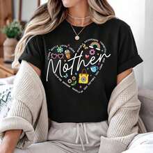 1 camiseta "Corazón de Madre", Camiseta "Vida de Mamá", Conjunto Floral para Mamá, Regalo para el Día de la Madre, El Mejor Regalo para Mamá, Un Regalo de Cumpleaños para Mamá, 180g Algodón 100%. - Negro - Ver 7