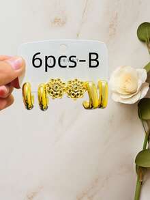 Bộ khuyên tai kim loại cao cấp, thiết kế hoa/giọt nước/mùa xuân, bộ khuyên tai đeo hàng ngày, bộ khuyên tai kim loại thanh lịch. - Vàng - Xem 3