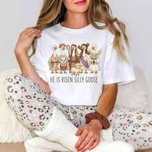 short-sleeveCamiseta cómoda de Pascua cristiana, Camiseta "Él ha resucitado" de ganso tonto, Camiseta divertida de Pascua, Camiseta gráfica de ganso religioso, Camiseta de fe100% Cotton - Blanco - Ver 6